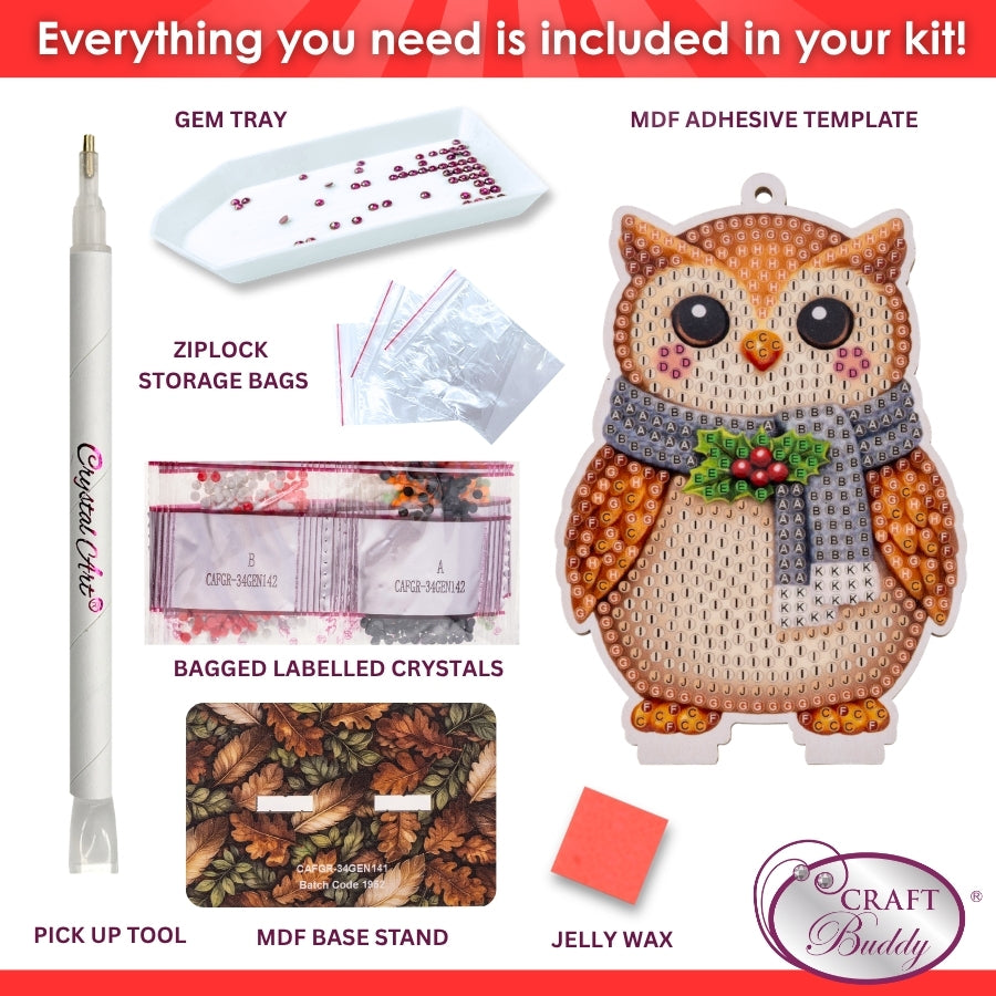 Festive Owl Crystal Art Festive Buddies Kit Series 7