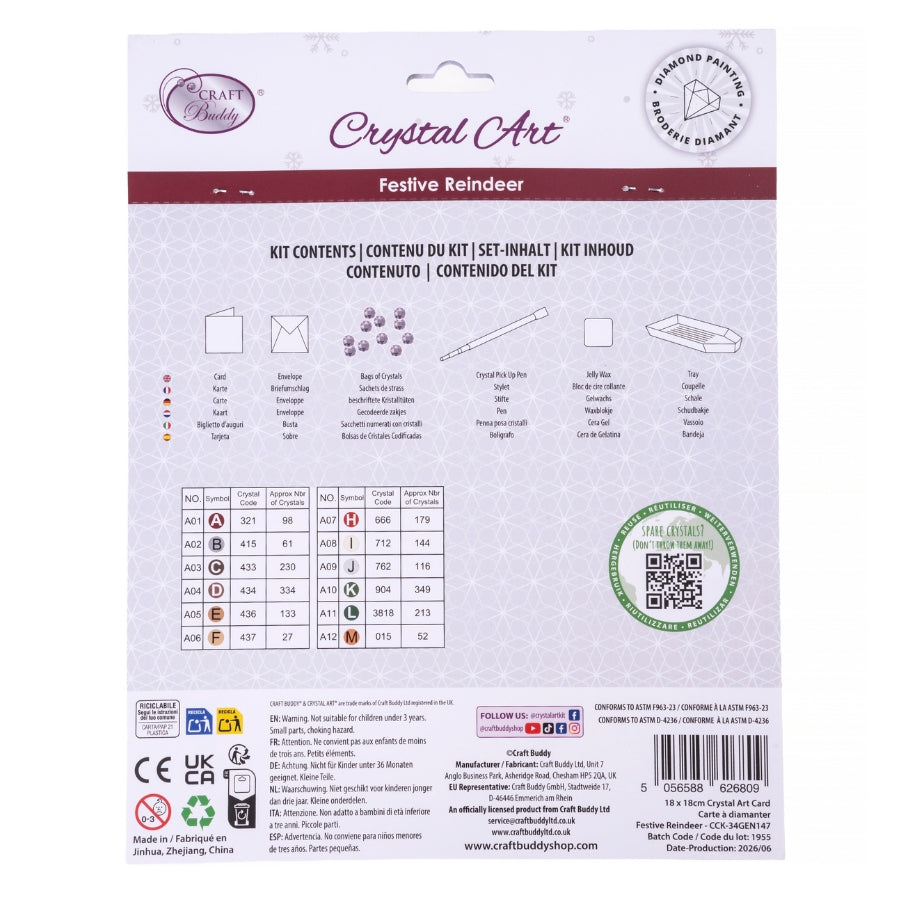 Festive Reindeer Crystal Art Card Kit 18x18cm