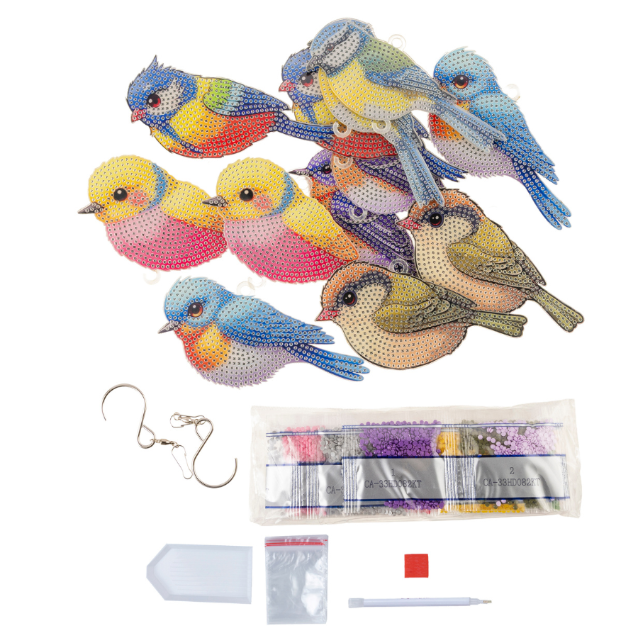 Garden Birds Crystal Art Hanging Decoration Kit Set of 2