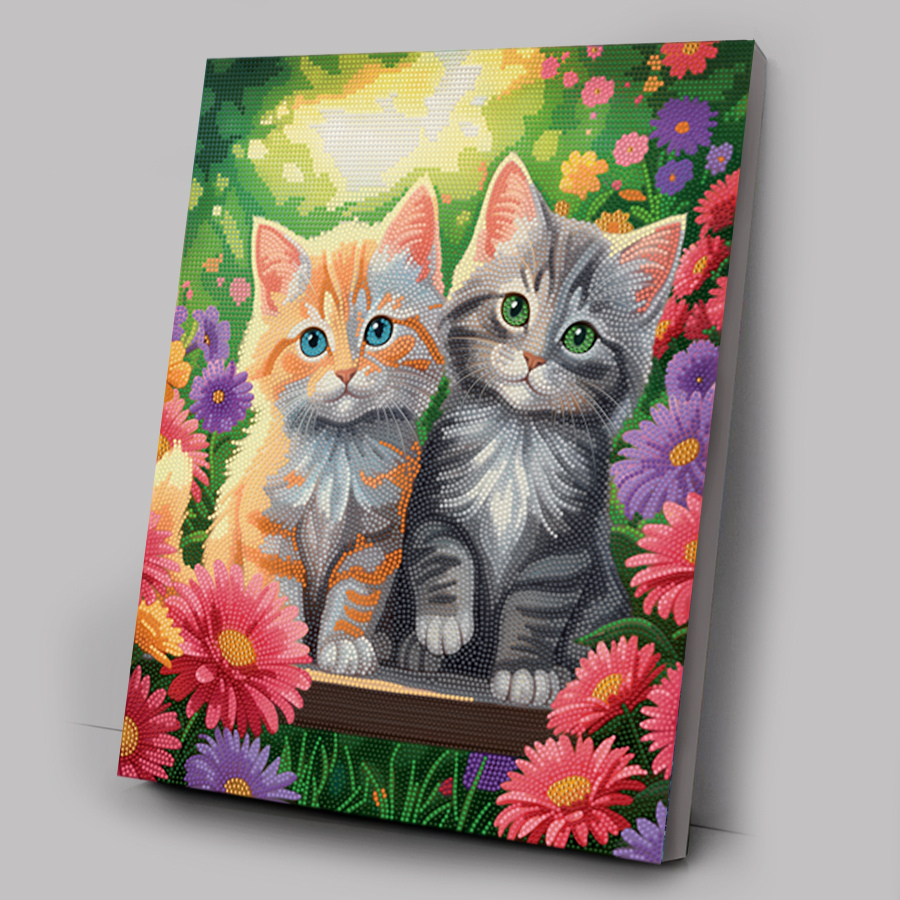 Garden Cats Crystal Art Canvas Kit 40x50cm