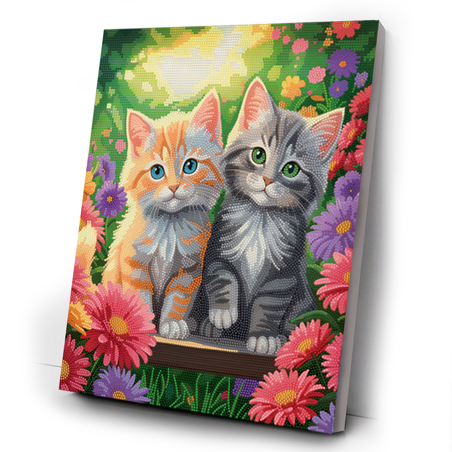 Garden Cats Crystal Art Canvas Kit 40x50cm