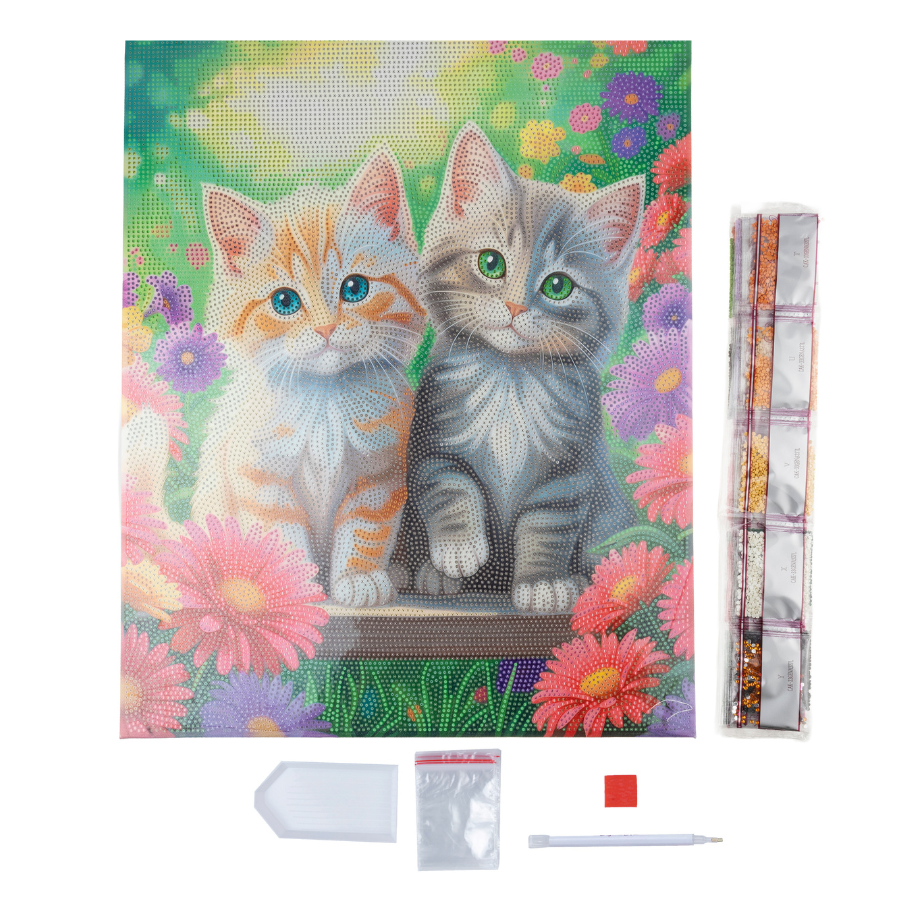 Garden Cats Crystal Art Canvas Kit 40x50cm