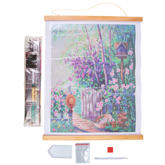 "Garden Scroll" Crystal Art Scroll Kit 35x45cm Content