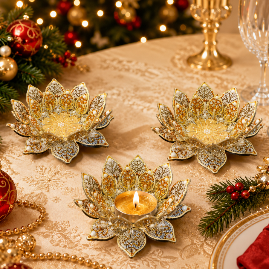 Golden Lotus Crystal Art 3D Candle Holder Kit