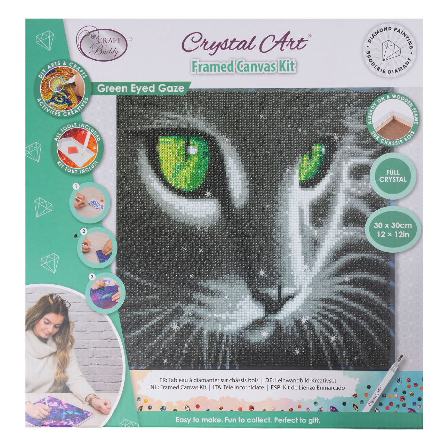 Green Eyed Gaze Crystal Art Canvas Kit 30x30cm