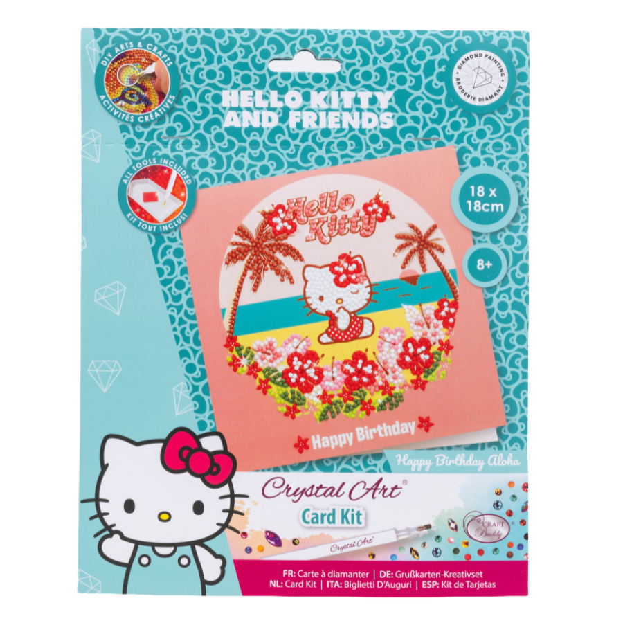 Happy Birthday Aloha Crystal Art Card 18x18cm Hello Kitty