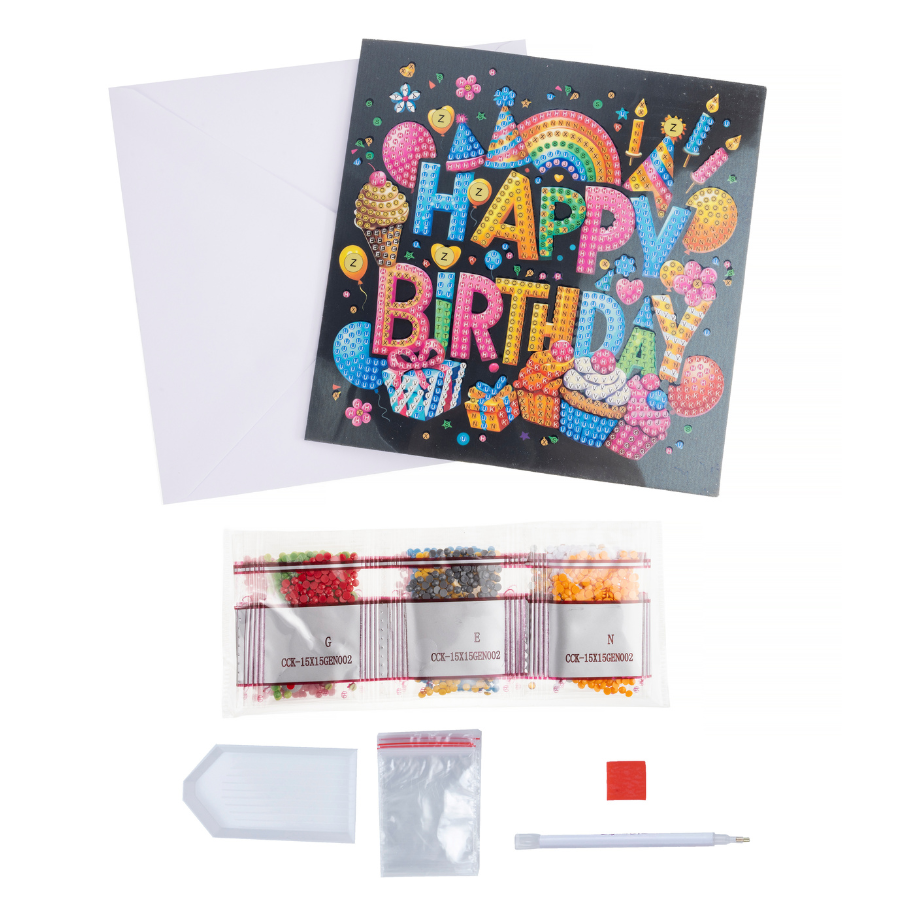Happy Birthday Crystal Art Card Kit 15x15  6