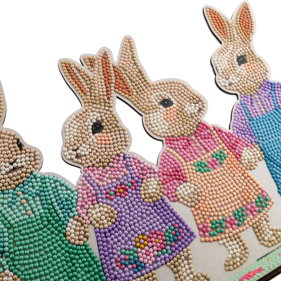 Happy Bunny Family Crystal Art Wooden Decoration