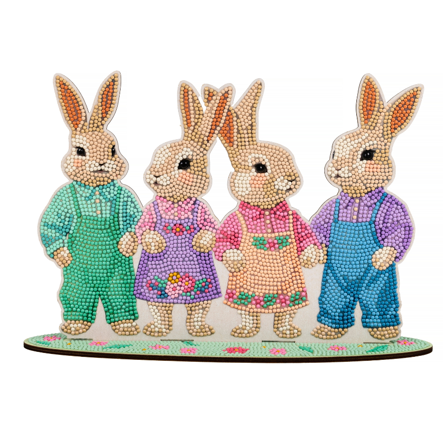 Happy Bunny Family Crystal Art Wooden Decoration
