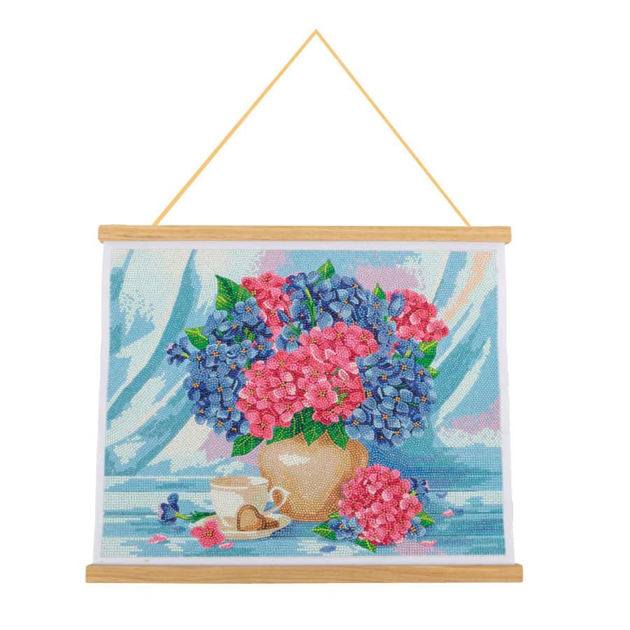 "Happy Hydrangeas" Crystal Art Scroll Kit Front