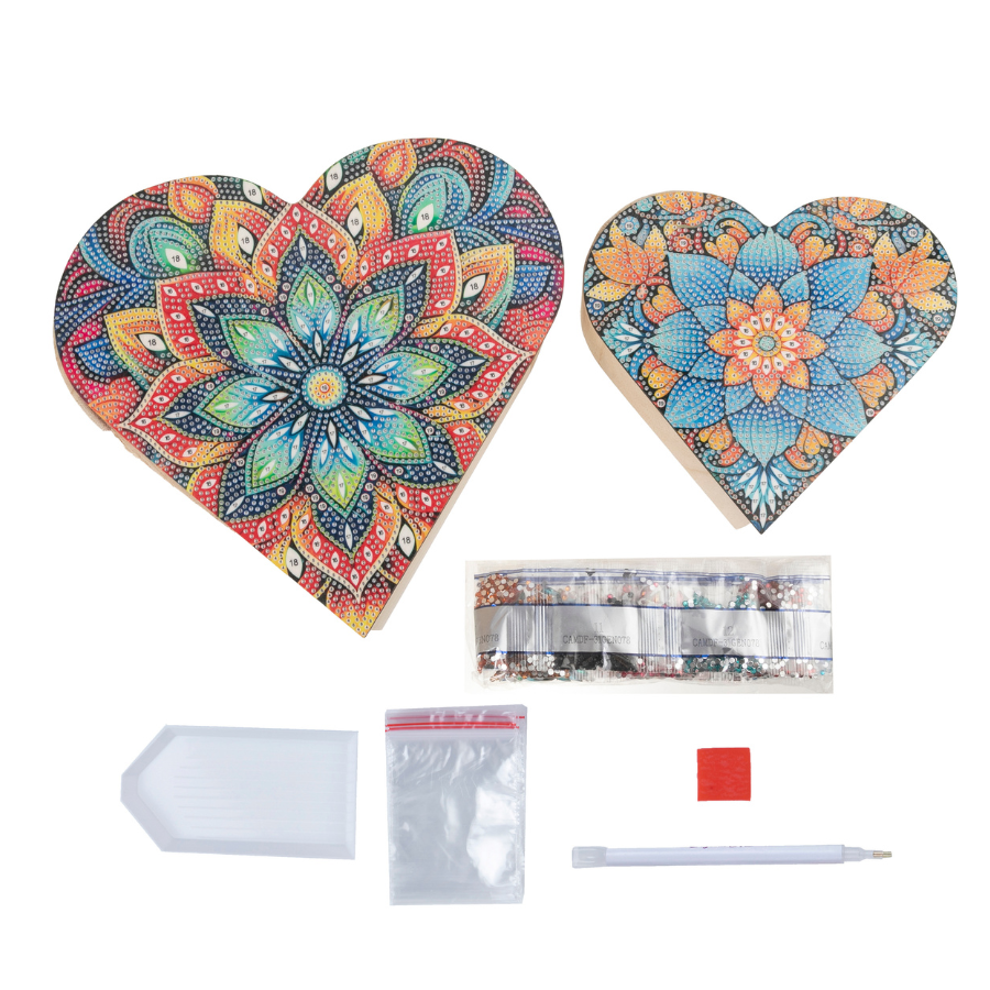 Heart Crystal Art Kit Wooden Boxes Set of 2