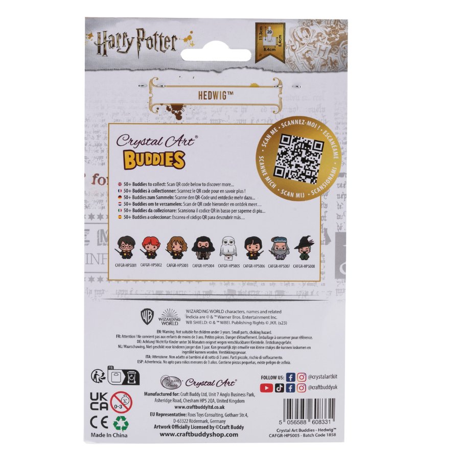 "Hedwig" Crystal Art Buddies Harry Potter Series 3 Back Packaging