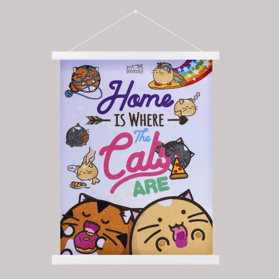 Home Is Where The Cats Are Crystal Art Scroll Kit 40x50cm Fuzzballs