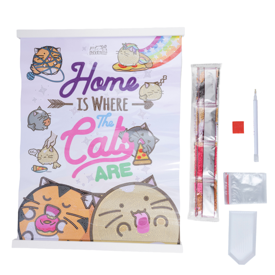 Home Is Where The Cats Are Crystal Art Scroll Kit 40x50cm Fuzzballs