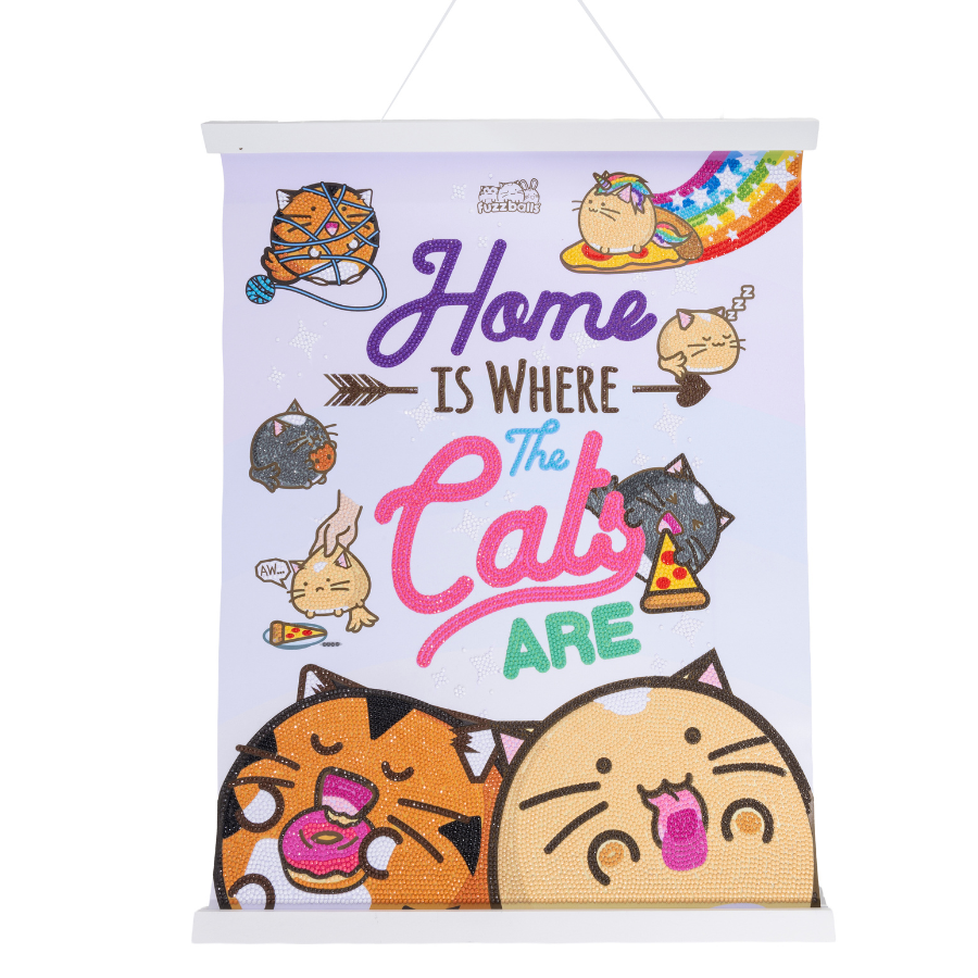 Home Is Where The Cats Are Crystal Art Scroll Kit 40x50cm Fuzzballs
