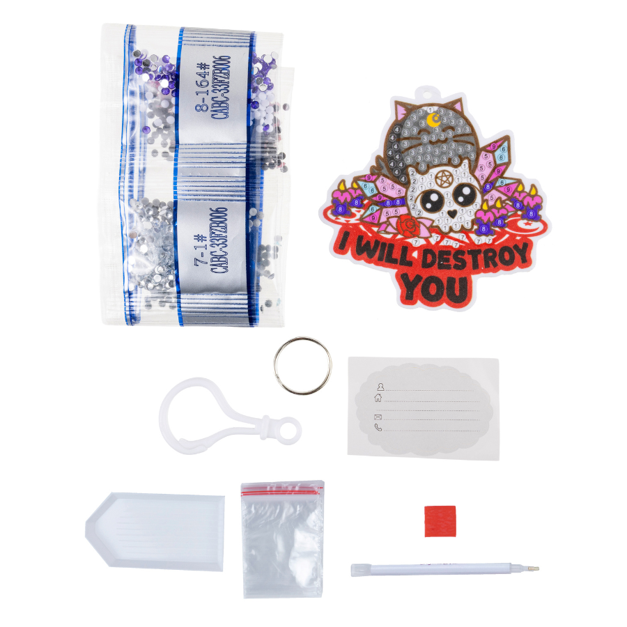 I Will Destroy You Crystal Art Bag Charm Kit Fuzzballs