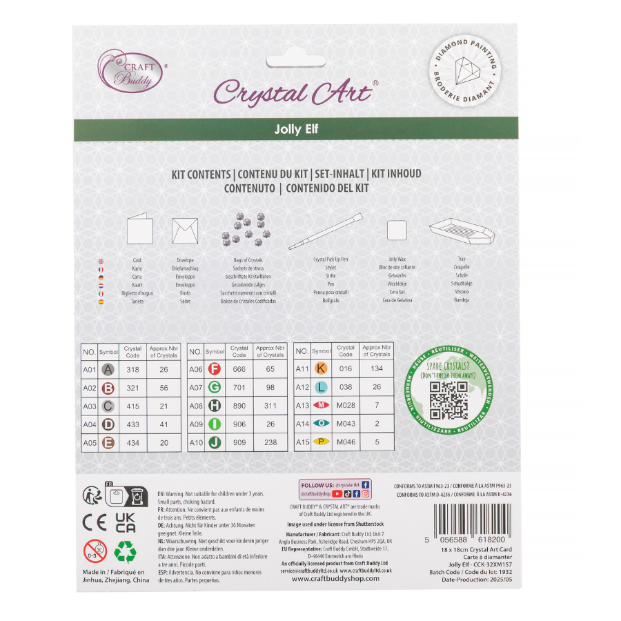 Jolly Elf Crystal Art Card 18x18 back