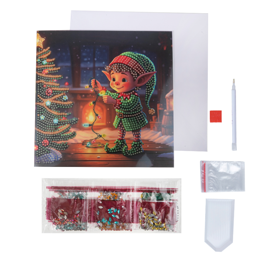 Jolly Elf Crystal Art Card 18x18 contents