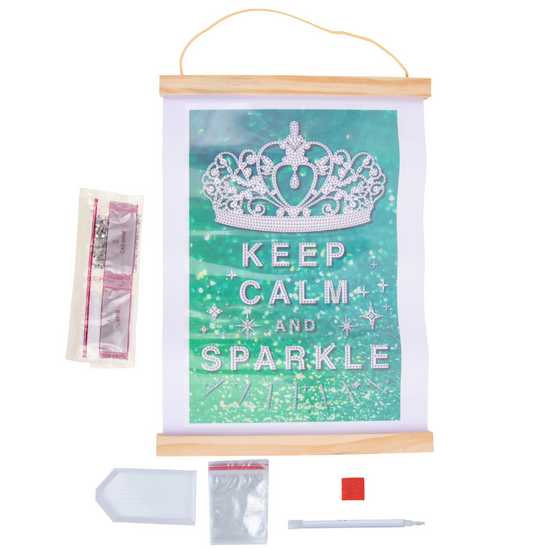 "Keep Calm & Sparkle" Mini Crystal Art Scroll Kit Content