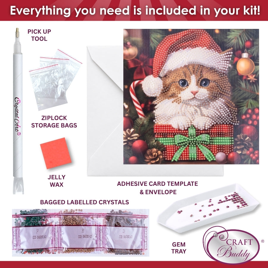 Kitten's Christmas Crystal Art Card Kit 18x18cm