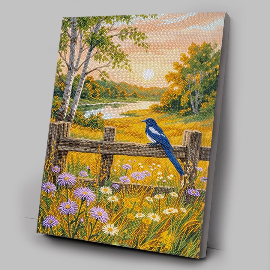 Landscape and Magpie Crystal Art Canvas Kit 40x50cm