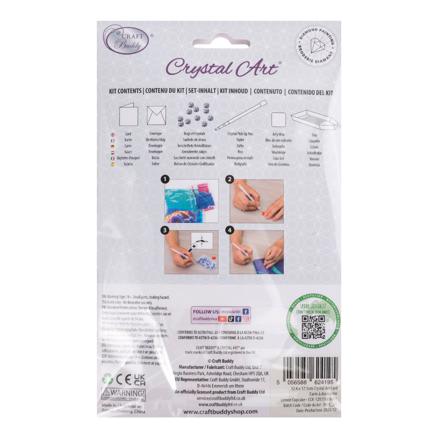 Lemon Cupcake Crystal Art Card Kit 12.6cm x 17.5cm