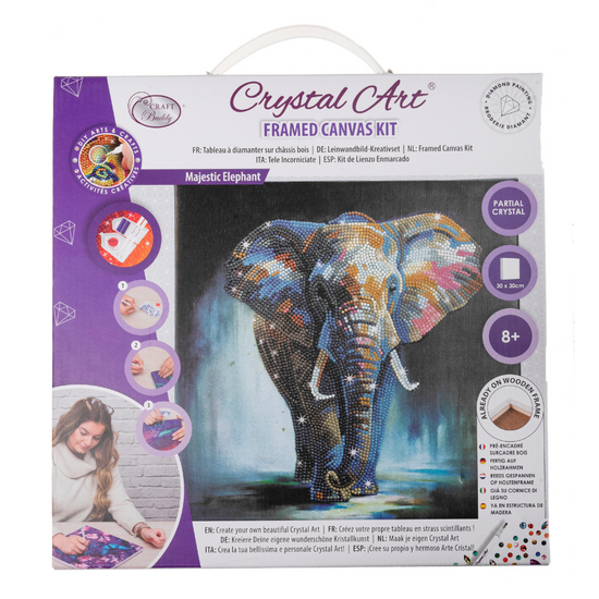 “Majestic Elephant” Crystal Art Canvas 30x30cm Front Packaging