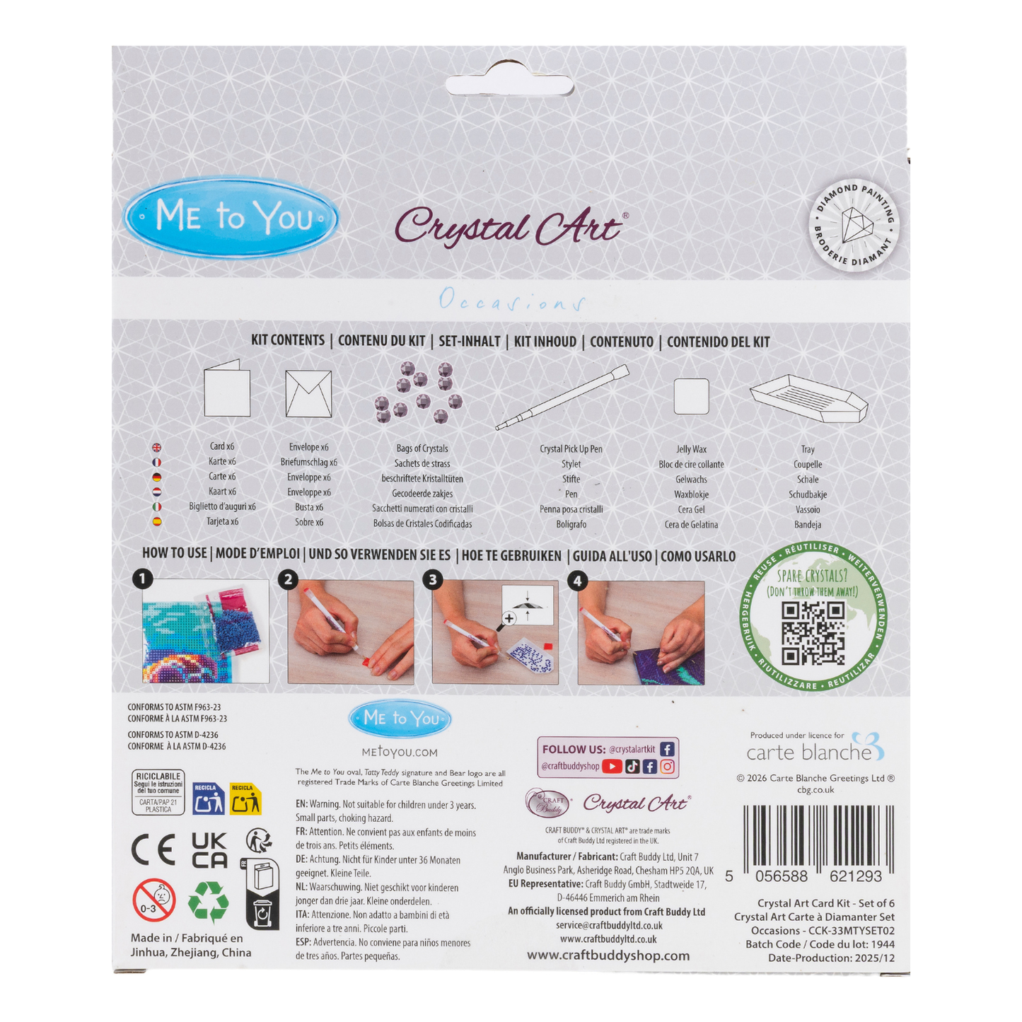 Me To You Occasions Crystal Art Cards - Set of 6