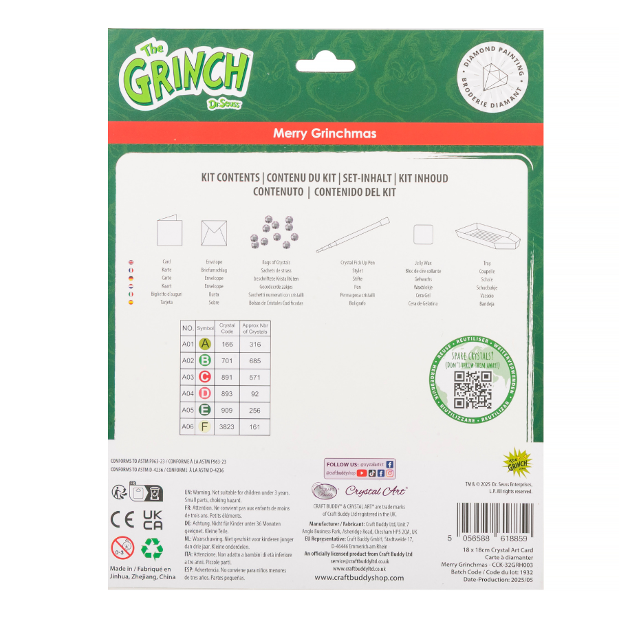Merry Grinchmas Crystal Art Card 18x18 packback