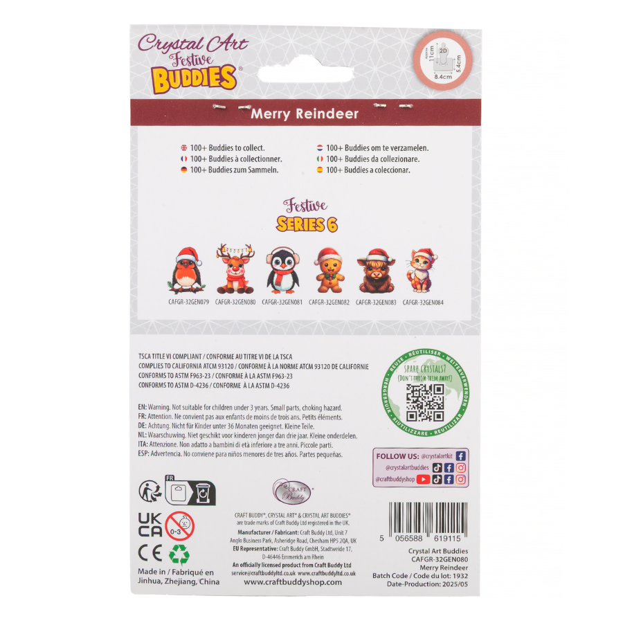 Merry Reindeer Crystal Art Hanging Buddies Decoration pack back