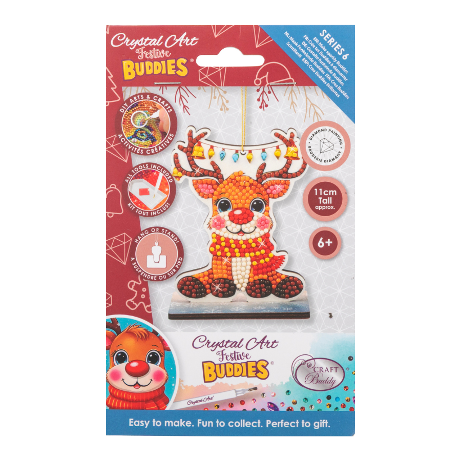 Merry Reindeer Crystal Art Hanging Buddies Decoration front