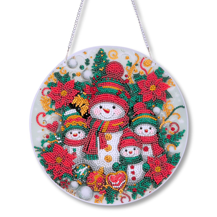 Merry Snowmen Crystal Art Hanging Decoration complete