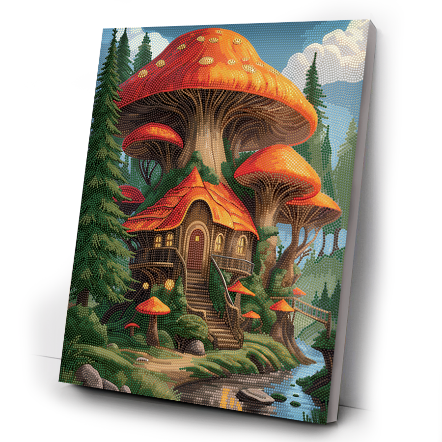 Mushroom House Crystal Art Canvas Kit 40x50cm