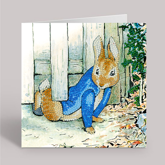 CCK-PRBT06: Peter Rabbit Under the Fence 18x18cm Crystal Art Card