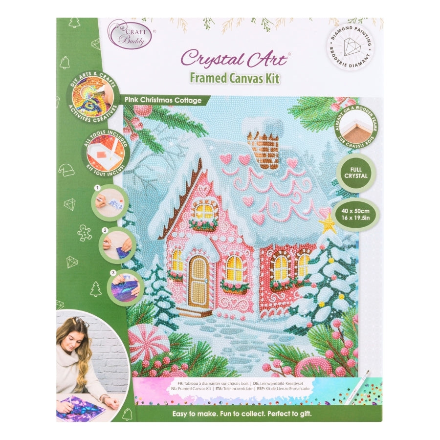 Pink Christmas Cottage Crystal Art Canvas Kit 40x50cm