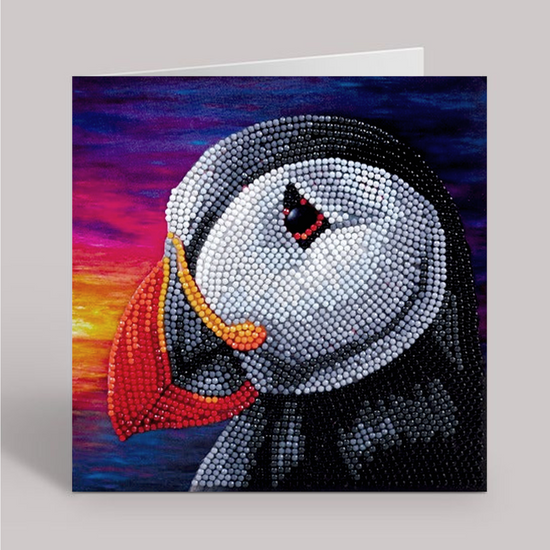 CCK-A115: "Puffin Sunset" 18x18cm Crystal Art Card by RACHEL FROUD