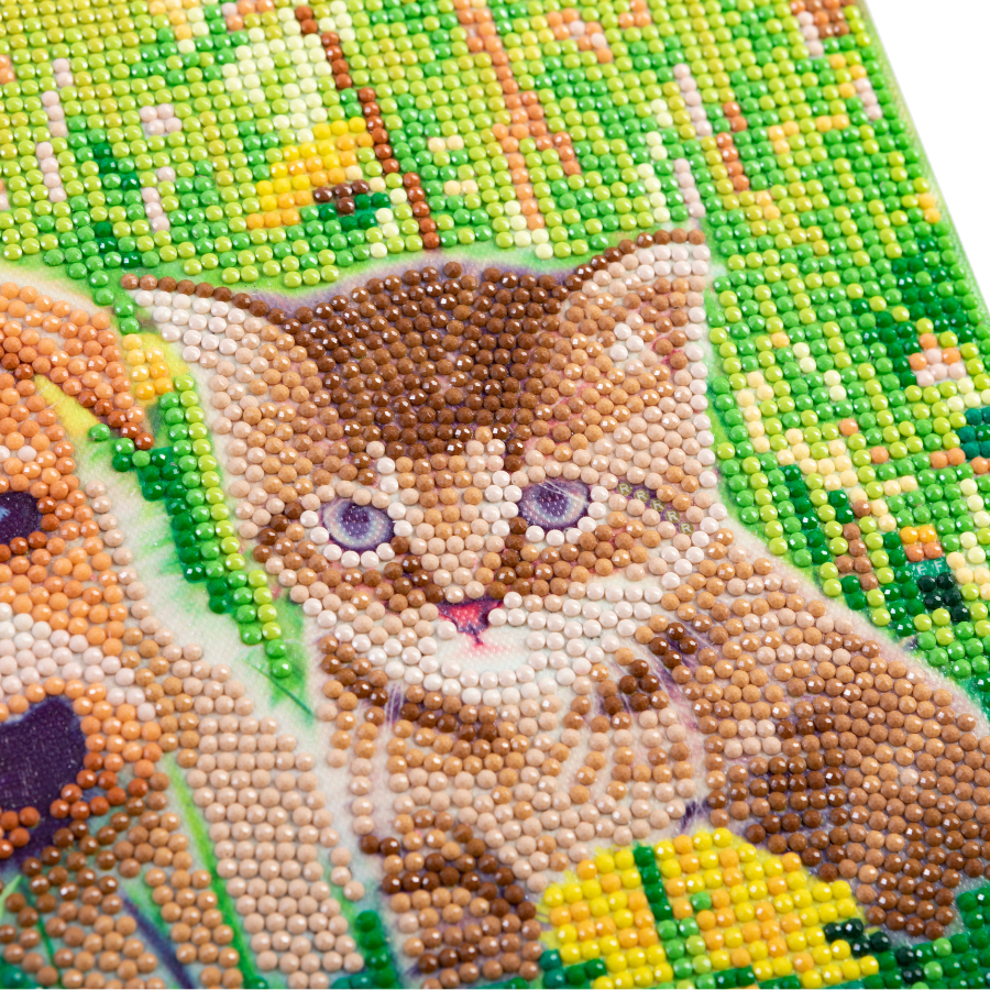Puppy & Kitten In Dandelion Field Crystal Art Canvas Kit 30x30cm