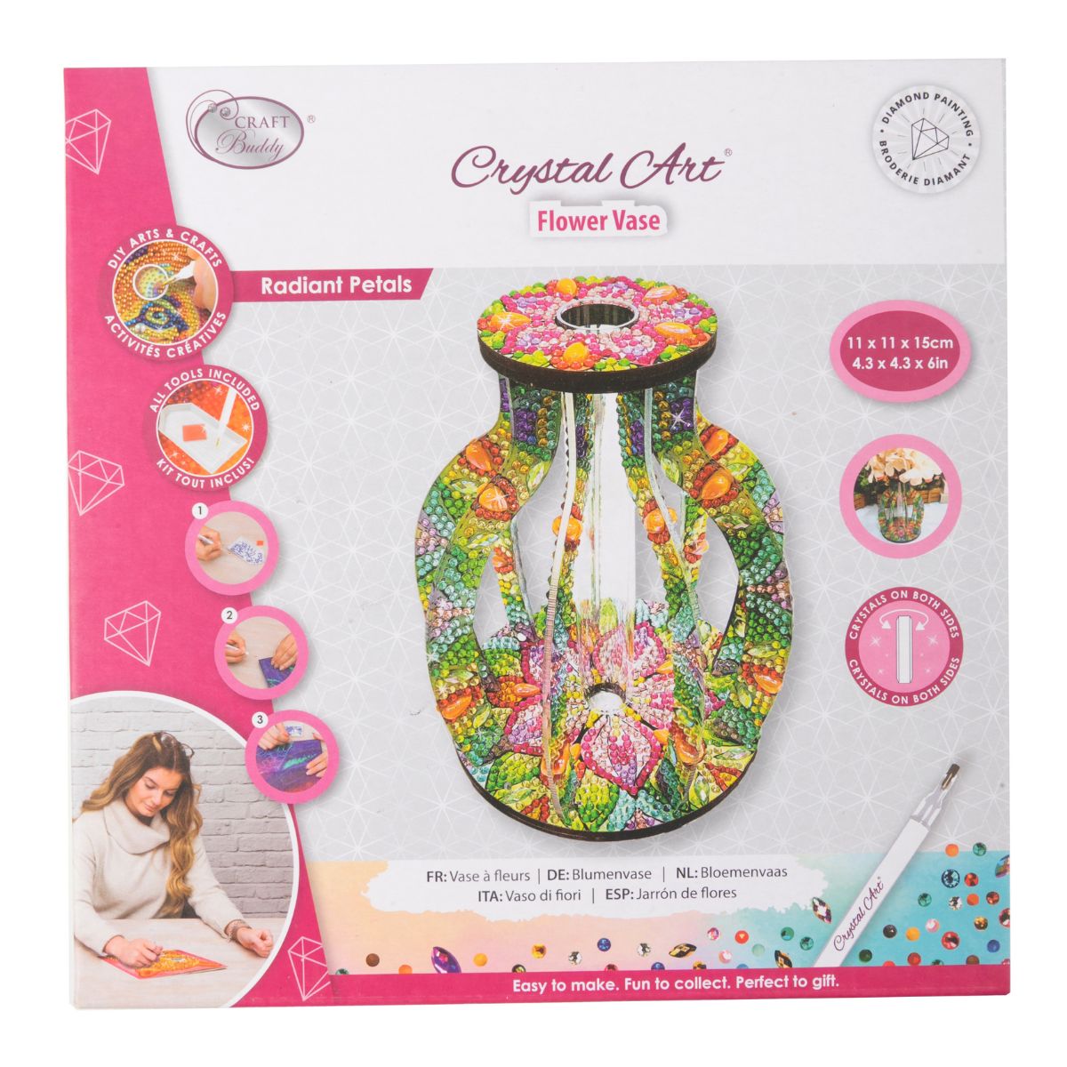 Radiant petals crystal art vase front packaging