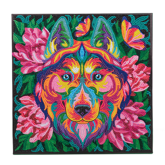 Rainbow Husky Crystal Art Canvas 30x30cm 7