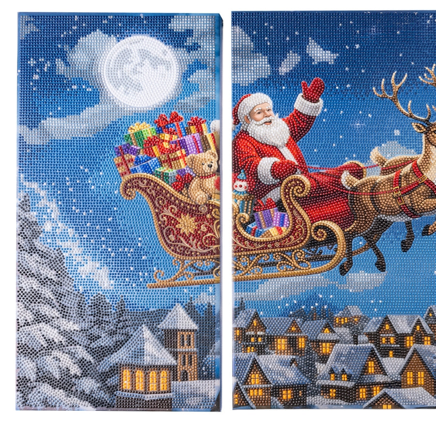 Santa's Flight Crystal Art Canvas Triptych Kit