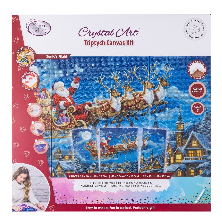 Santa's Flight Crystal Art Canvas Triptych Kit