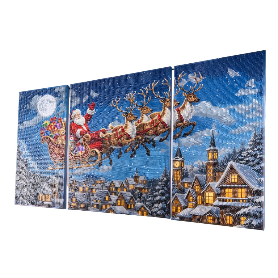 Santa's Flight Crystal Art Canvas Triptych Kit
