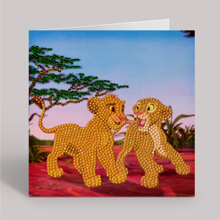 CCK-DNY802: Simba and Nala, 18x18cm Crystal Art Card