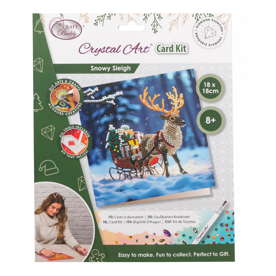 Snowy Sleigh Crystal Art Card 18x18 pack