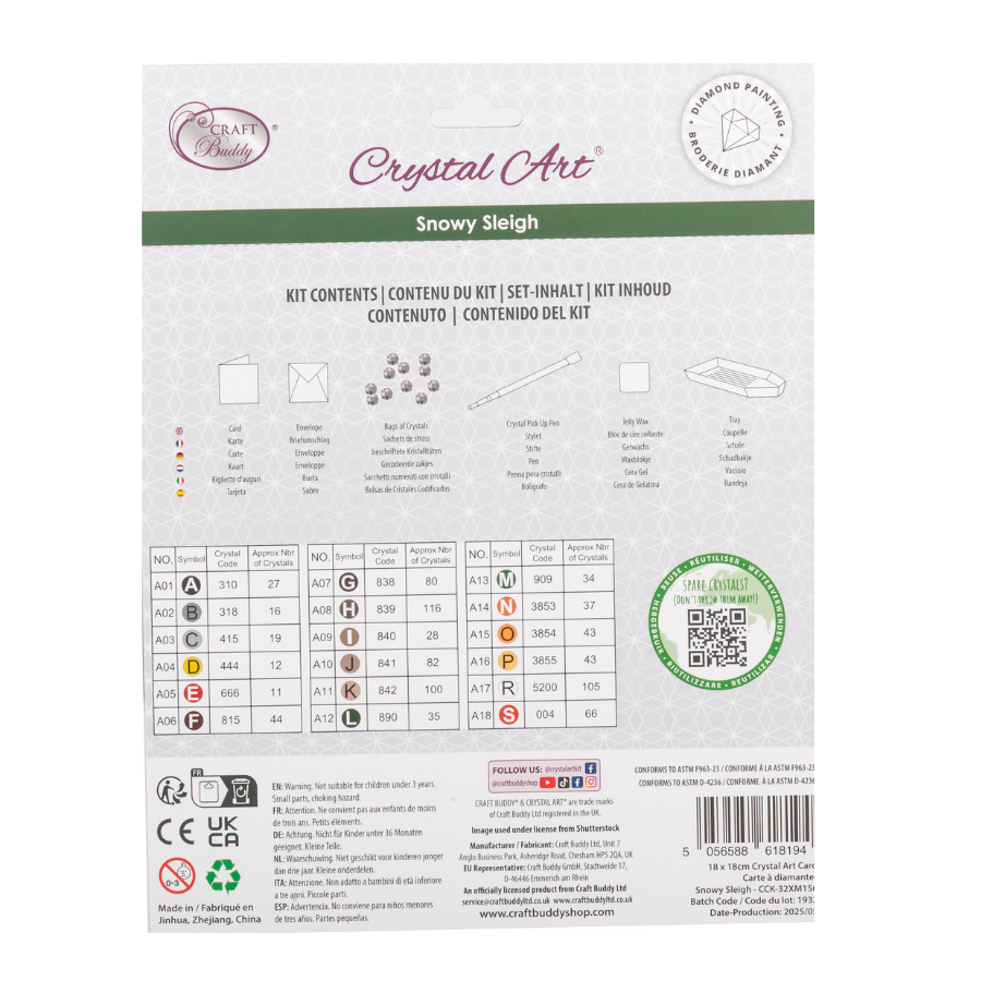 Snowy Sleigh Crystal Art Card 18x18 packback