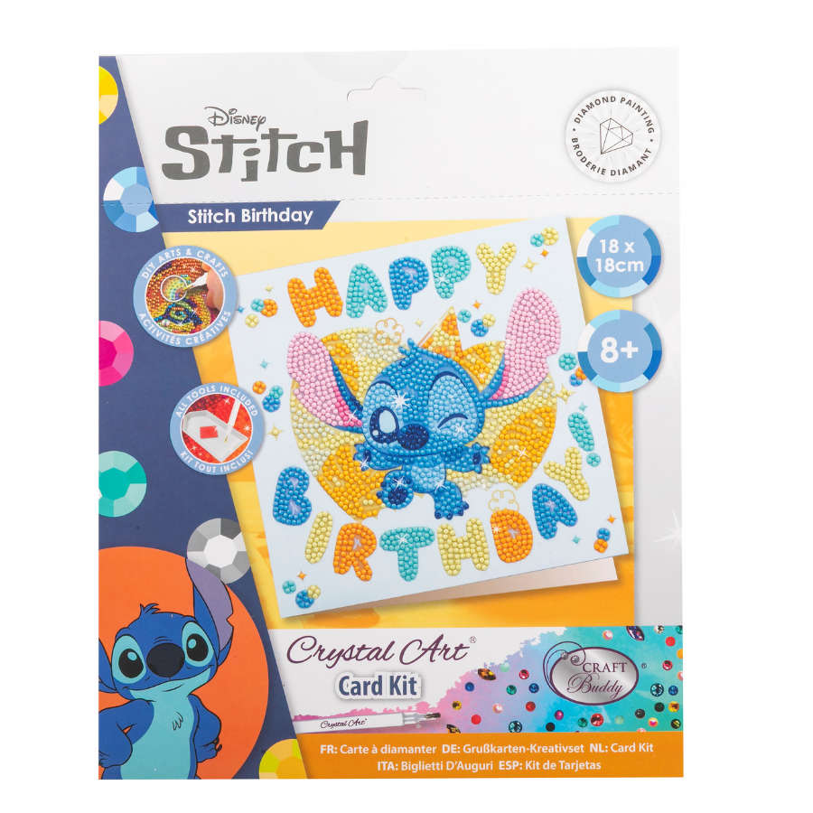 Stitch Birthday Crystal Art Card 18x18 pack