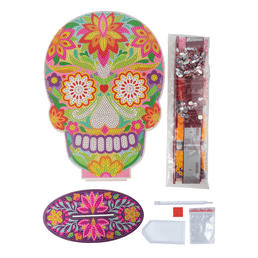 Sugar Skull Crystal Art Wooden Decoration 3