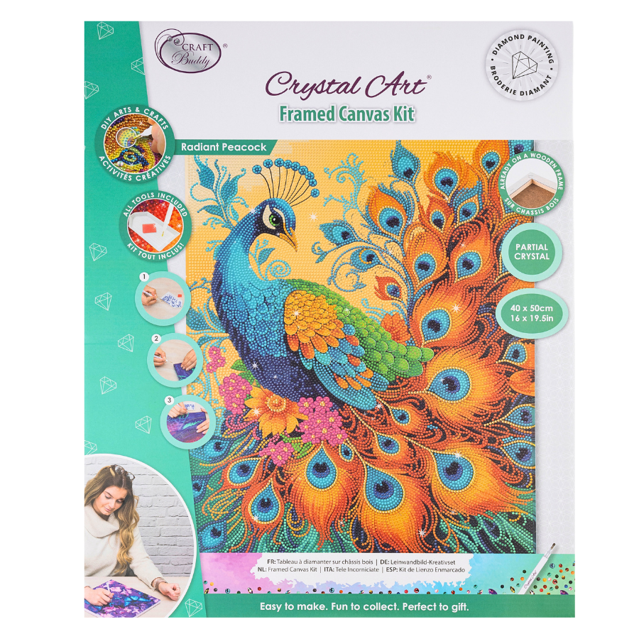 Radiant Peacock Crystal Art Canvas Kit 40x50cm
