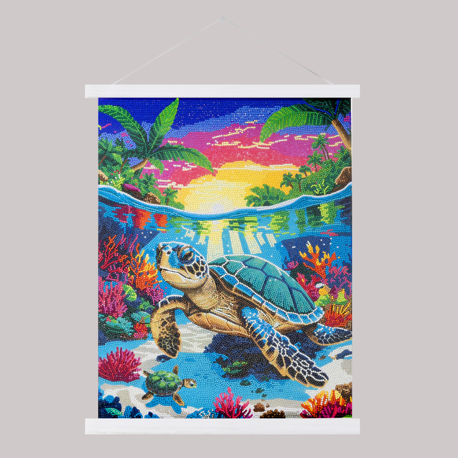Tropical Turtle Paradise Crystal Art Scroll Kit 40x50 1