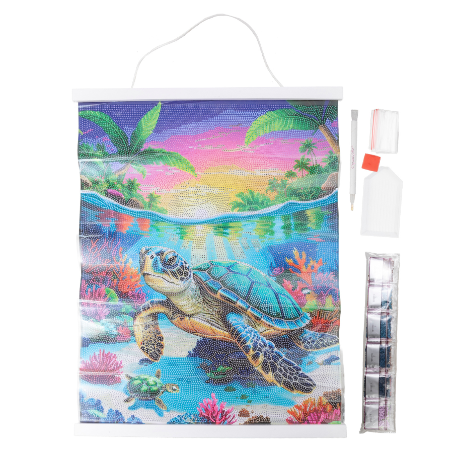 Tropical Turtle Paradise Crystal Art Scroll Kit 40x50 7